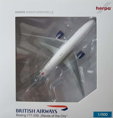 Herpa Wings British Airways B 777-236ER - WAVES OF THE CITY - G-VIIA - 1:500 - 508230
