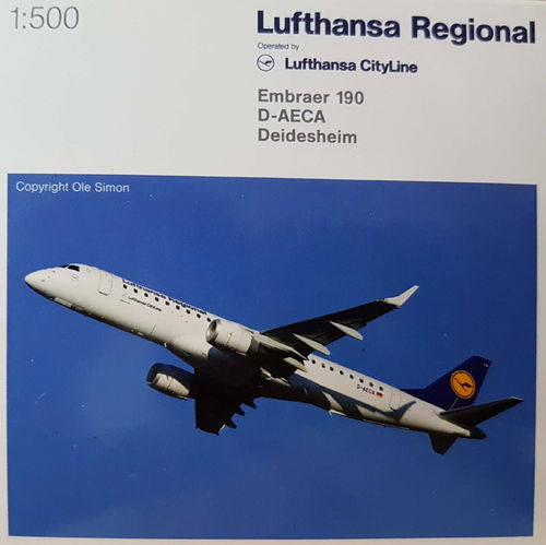 Herpa Wings Lufthansa Regional ERJ-190-100LR - DEIDESHEIM D-AECA - 1:500 - 518338