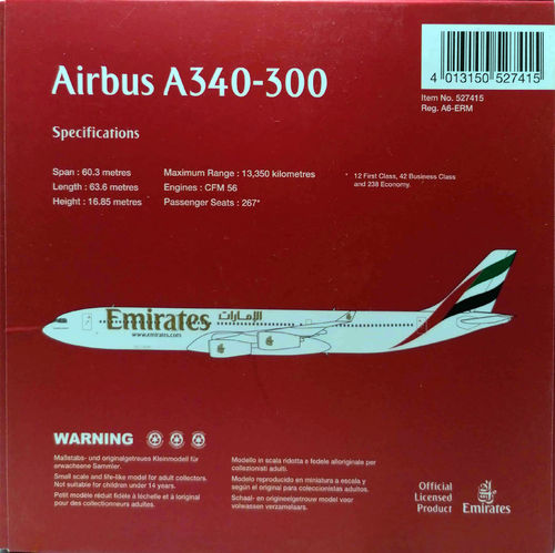 Herpa Wings Emirates - Airbus Industries A340-313X - 1:500 - A6-ERM - 527415