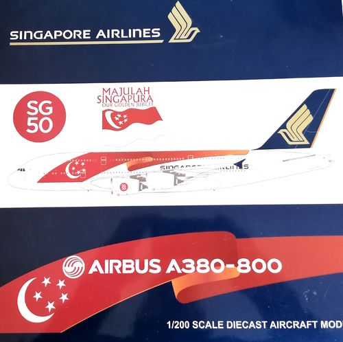JC Wings Singapore Airlines A380-841 1:200 9V-SKI XX2999 "50th Anniversary of Singapore" VERSION 1